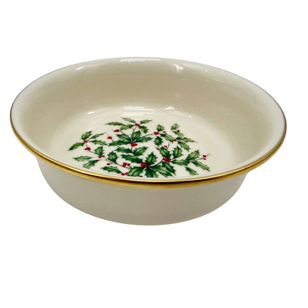 Lenox Holiday fruit dessert sauce Bowl Christmas holly berry 24k gold trim USA